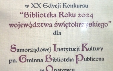 Nominacja dla Biblioteki w XX Edycji Konkursu &bdquo;Biblioteka Roku Wojew&oacute;dztwa Świętokrzyskiego&rdquo; 2