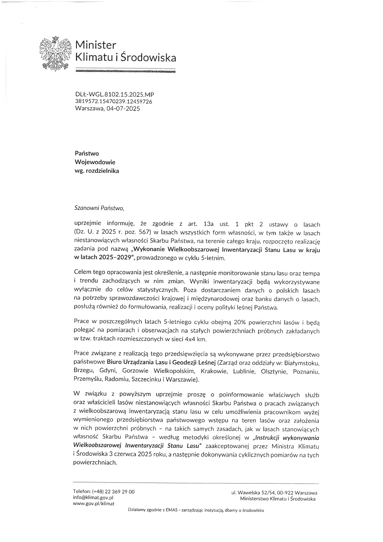 Informacja o&nbsp;pracach związanych z&nbsp;Wielkoobszarową Inwentaryzacją Stanu Lasu w&nbsp;kraju w&nbsp;latach 2025-2029