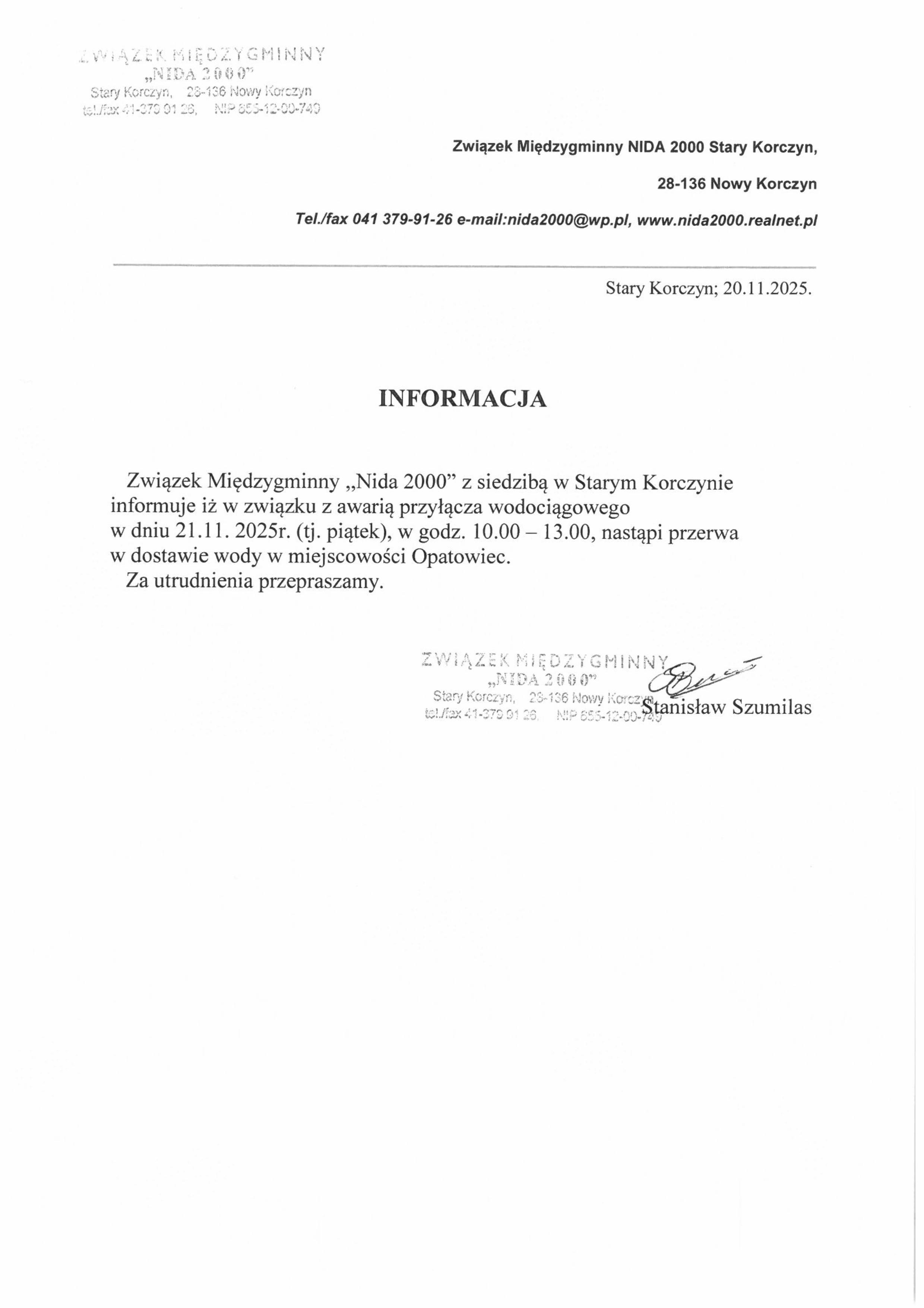 Przerwa w&nbsp;dostawie wody w&nbsp;miejscowościach: Opatowiec