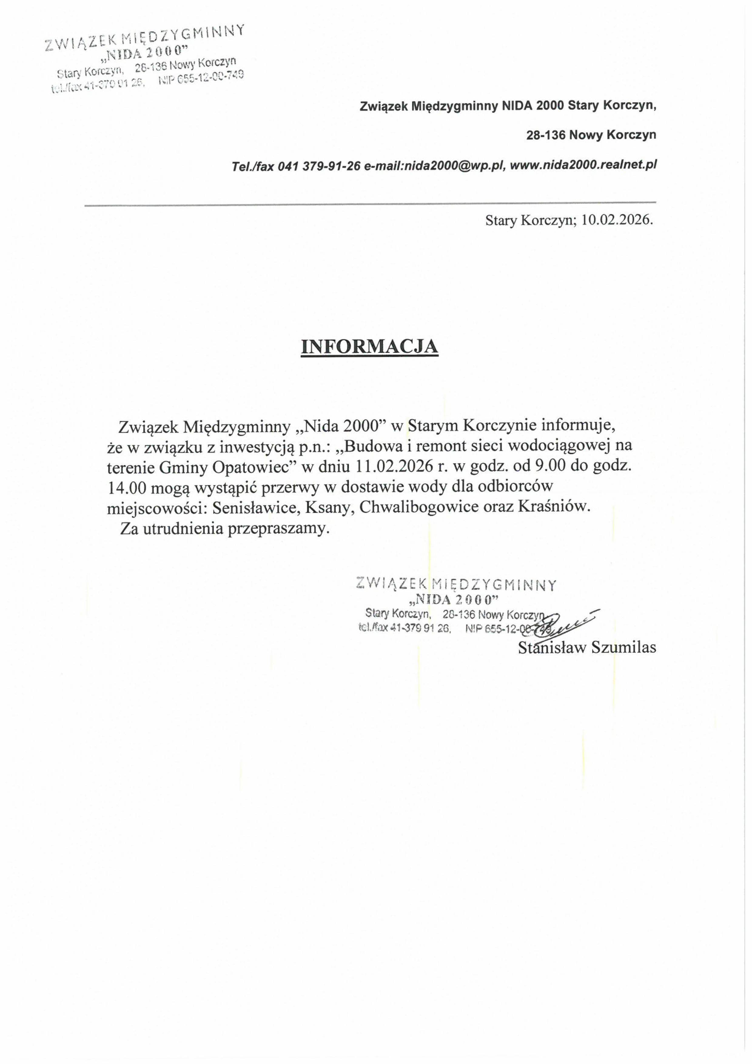 Przerwa w&nbsp;dostawie wody w&nbsp;miejscowościach: Senisławice, Ksany, Chwalibogowice oraz&nbsp;Kraśni&oacute;w