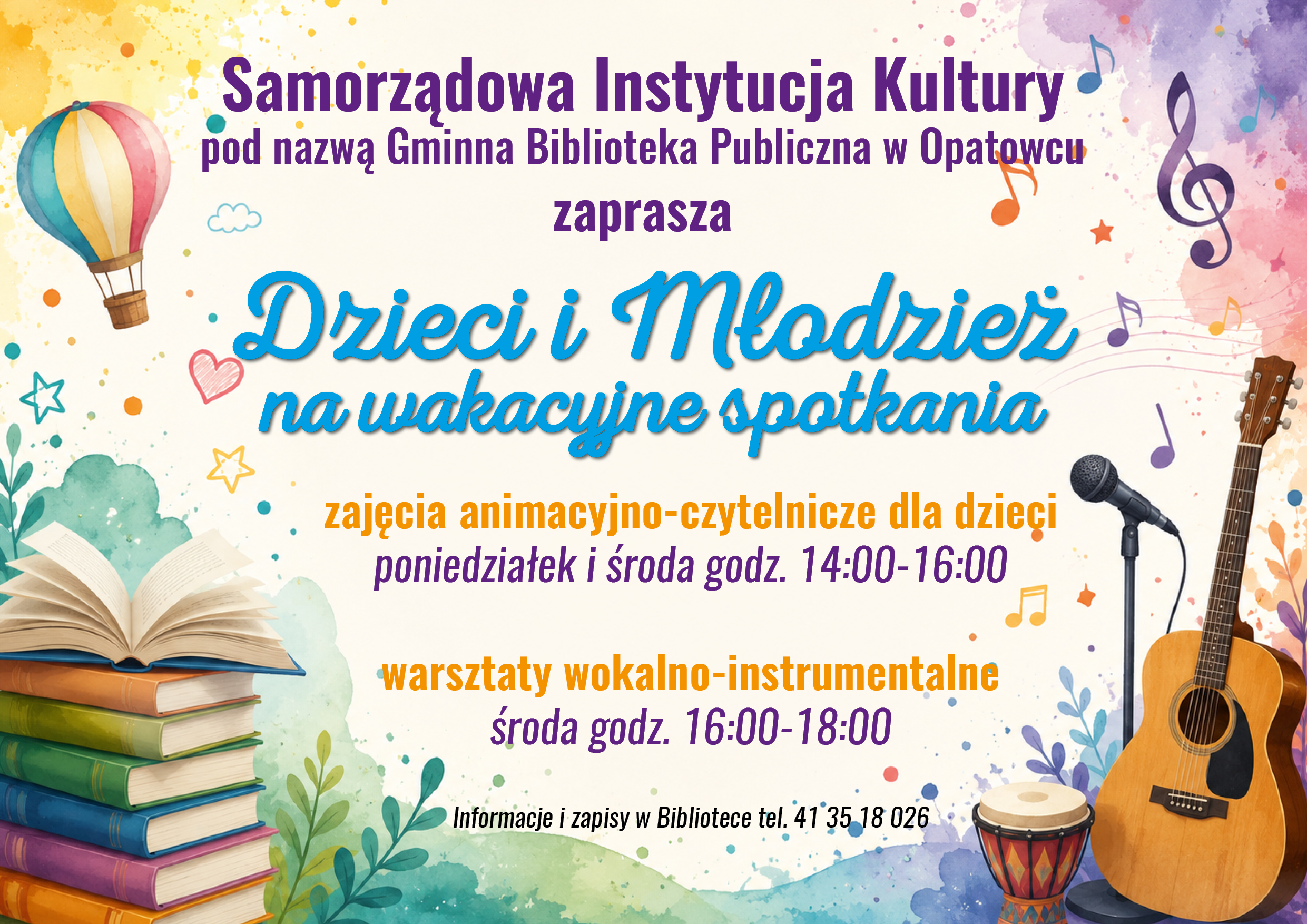 Gminna Biblioteka Publiczna w&nbsp;Opatowcu zaprasza Dzieci i&nbsp;Młodzież na&nbsp;wakacyjne spotkania