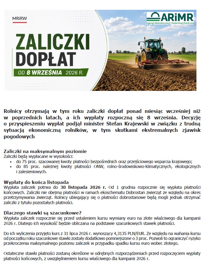 Zaliczki dopłat