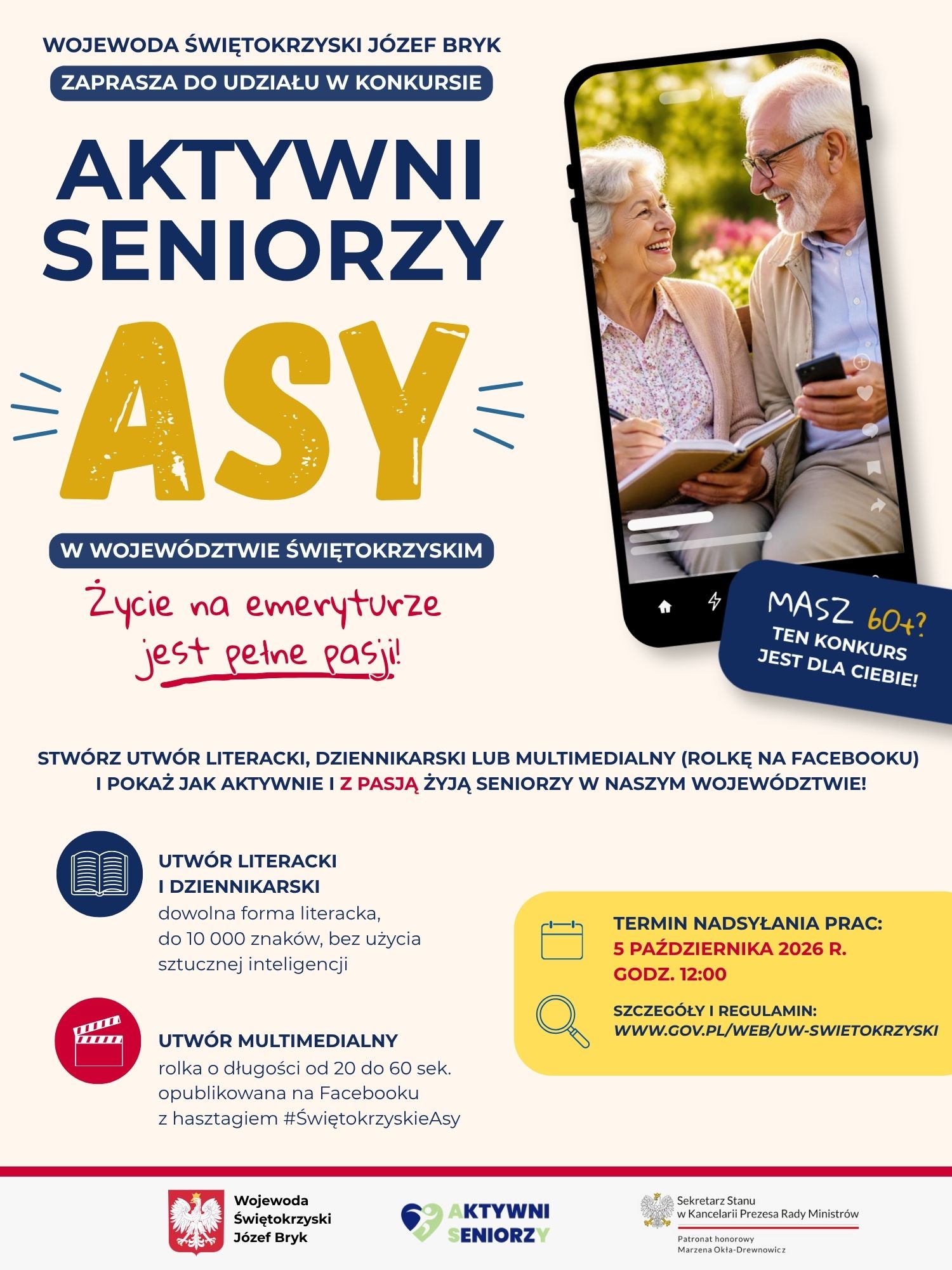 Wojewoda Świętokrzyski J&oacute;zef Bryk zaprasza do udziału w&nbsp;konkursie" Aktywni Seniorzy - świętokrzyskie ASY" 