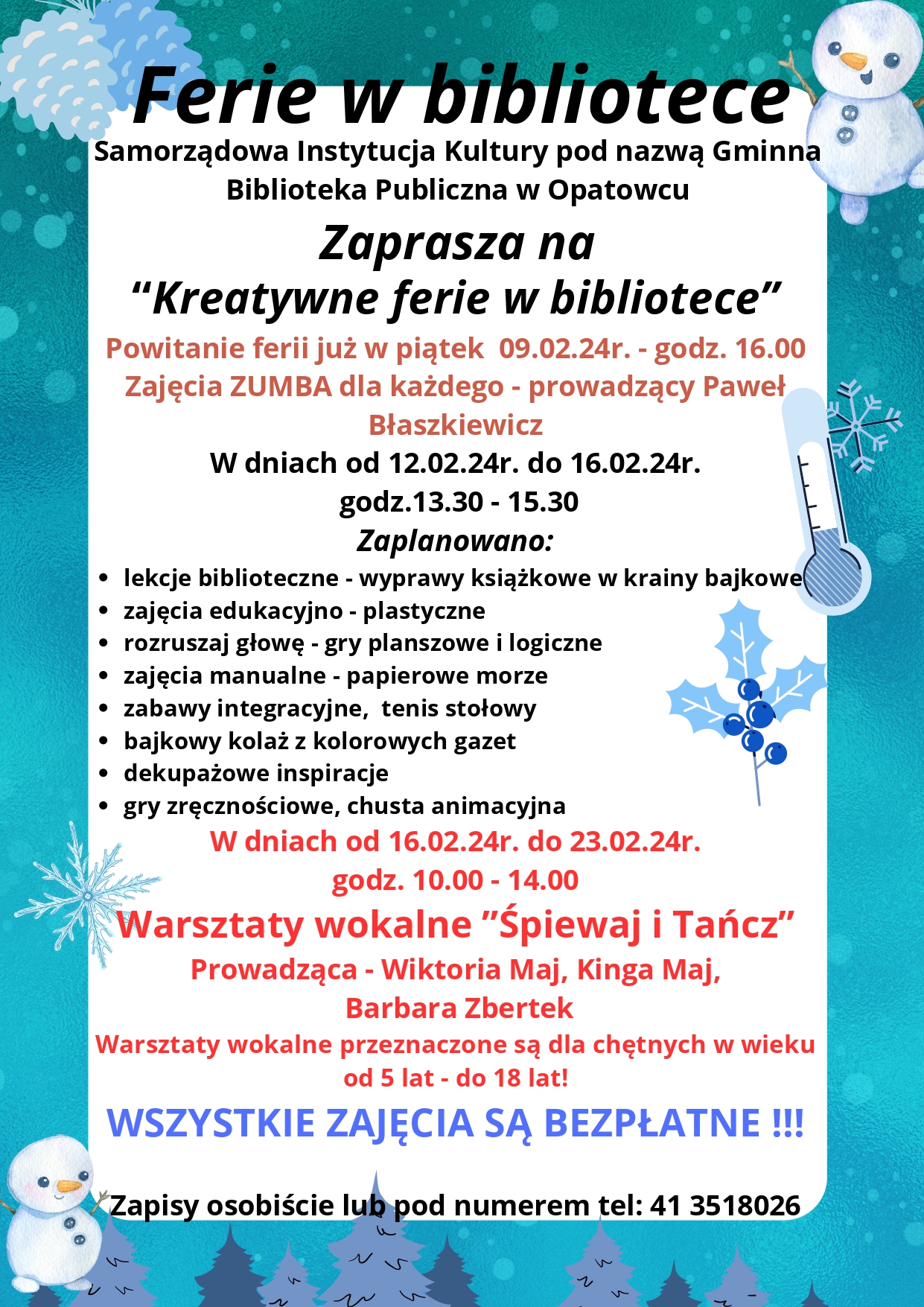 Zaproszenie na&nbsp;&bdquo;Kreatywne ferie w&nbsp;bibliotece&rdquo;