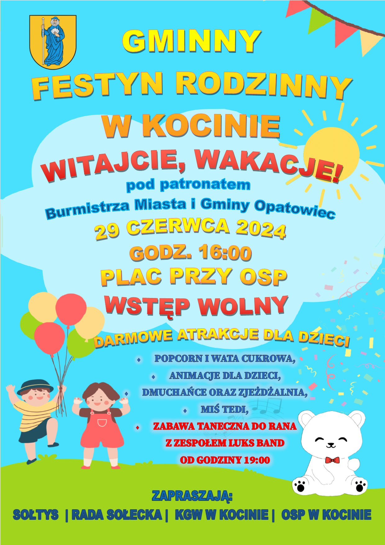 Zaproszenie na&nbsp;Gminny Festyn Rodzinny w&nbsp;Kocinie