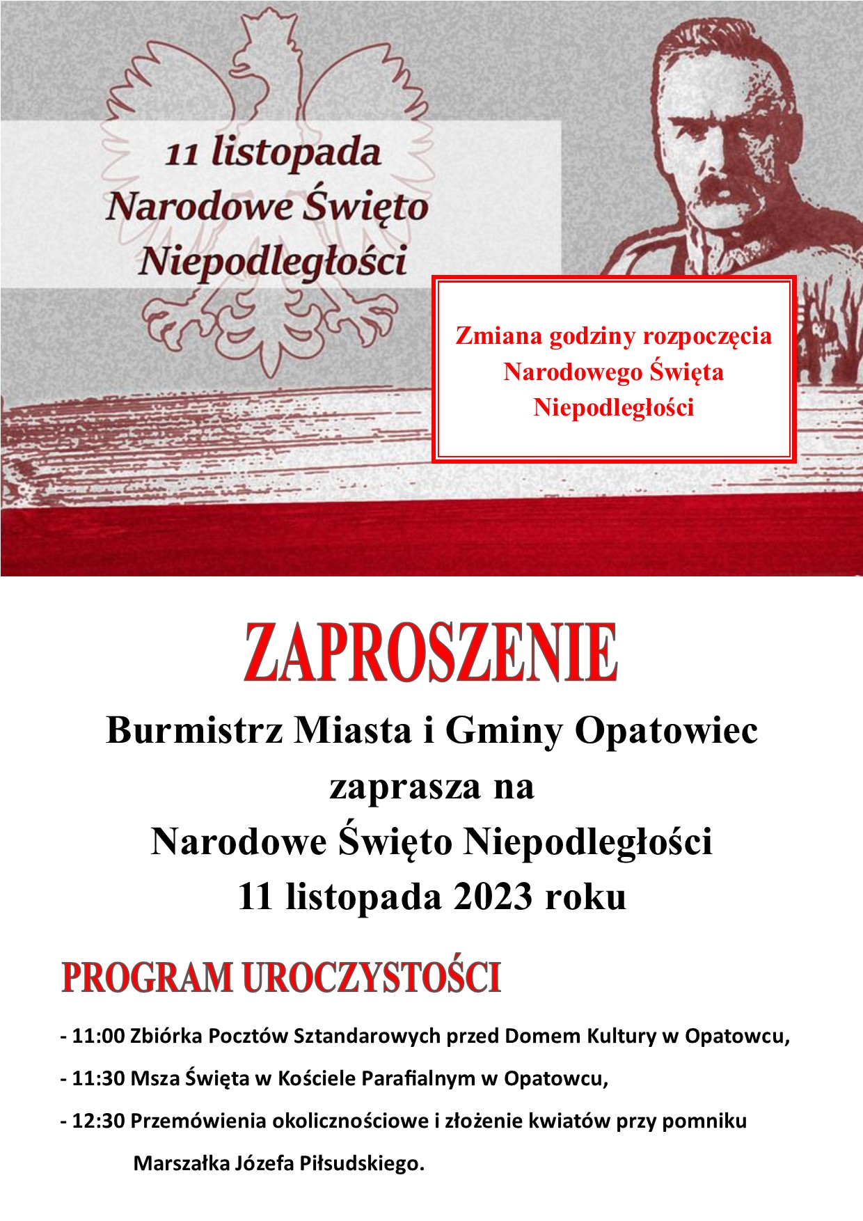 Zmiana godziny rozpoczęcia Narodowego Święta Niepodległości